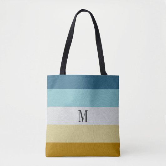 Chic Monogram Blue Yellow White Leather Strip Tasche (Vorderseite)