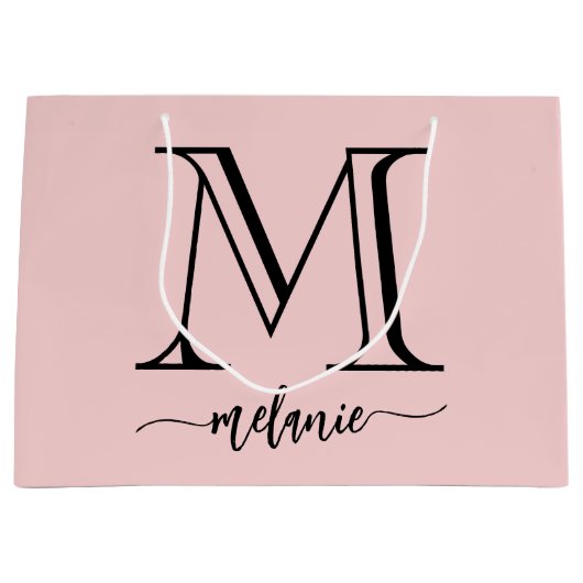 Chic Monogram Blush Pink Black Large Gift Bag Große Geschenktüte (Vorderseite)