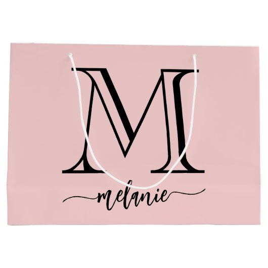Chic Monogram Blush Pink Black Large Gift Bag Große Geschenktüte (Rückseite)