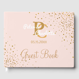 Chic Monogram | Blush Pink Gold Confetti Wedding Gästebuch