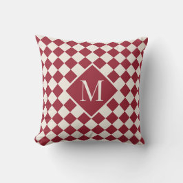 Chic Monogram Burgundy Red Cream Checkered Pattern Kissen