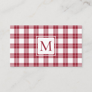 Chic Monogram Burgundy und White Kariert Pattern Visitenkarte