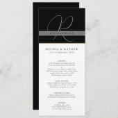 Chic Monogram Charcoal Schwarz-weiß Wedding Menükarte (Vorne/Hinten)