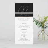 Chic Monogram Charcoal Schwarz-weiß Wedding Programm (Stehend Vorderseite)