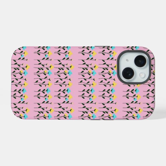 Chic Monogram Chic Graues Floral Pattern iPhone 15 Hülle (Rückseite (Horizontal))