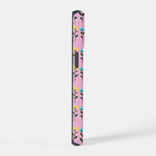 Chic Monogram Chic Graues Floral Pattern iPhone 15 Hülle (Rechte Seite)