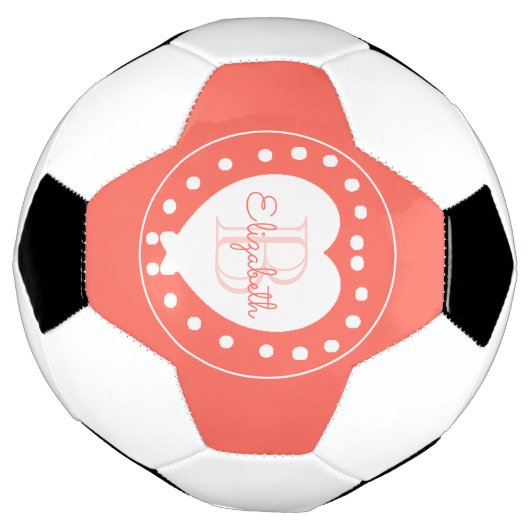 Chic Monogram Coral Girly White Heart Template Fußball (Gedreht)