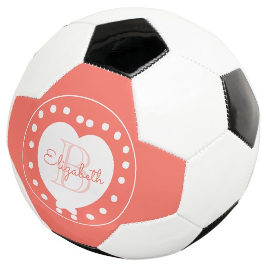Chic Monogram Coral Girly White Heart Template Fußball (Dreiviertel)