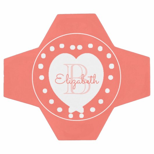 Chic Monogram Coral Girly White Heart Template Fußball (Flach)