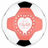 Chic Monogram Coral Girly White Heart Template Fußball (Vorderseite)