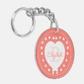 Chic Monogram Coral Girly White Heart Template Schlüsselanhänger (Vorderseite links)