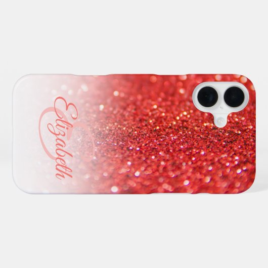 Chic Monogram Coral Glitzer Ombre Vorname iPhone Hülle (Rückseite (Horizontal))