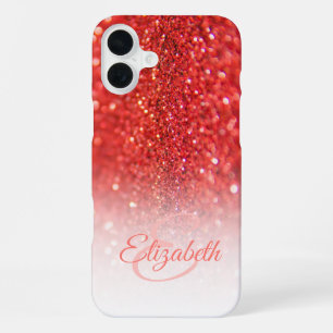 Chic Monogram Coral Glitzer Ombre Vorname iPhone 16 Plus Hülle