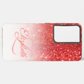 Chic Monogram Coral Glitzer Ombre Vorname Samsung Galaxy Hülle (Linke Seite)