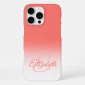 Chic Monogram Coral Ombre Vorname Initial iPhone Hülle (Rückseite)