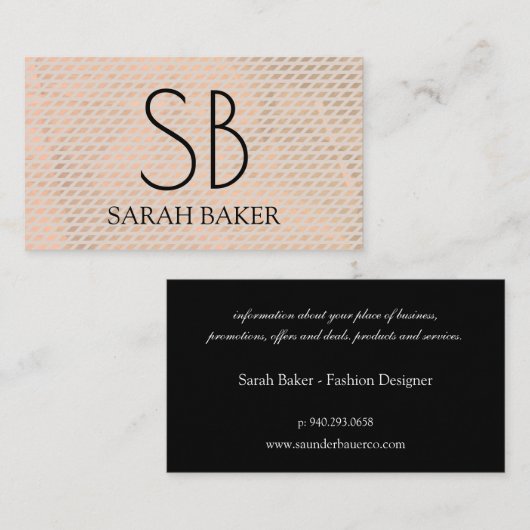 Chic Monogram Cross Hatch Visitenkarte (Vorne/Hinten)