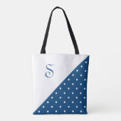 Chic Monogram Dark Blue White Polka Dot Geometric Tasche (Rückseite)