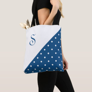 Chic Monogram Dark Blue White Polka Dot Geometric Tasche