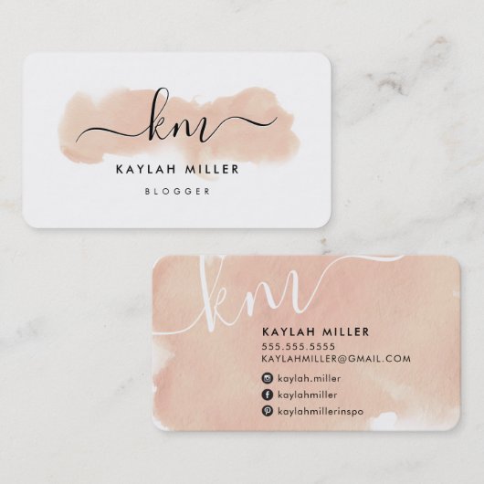 CHIC MONOGRAM elegante Initialen rosa Aquarellfarb Visitenkarte (Vorne/Hinten)
