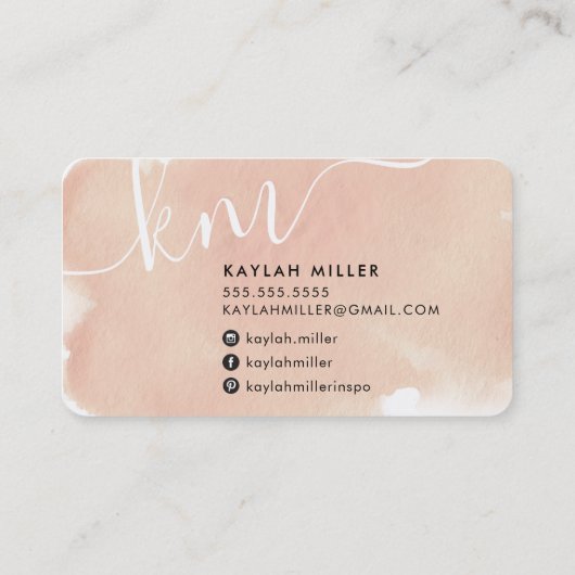 CHIC MONOGRAM elegante Initialen rosa Aquarellfarb Visitenkarte (Rückseite)