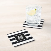 Chic Monogram erste Coole Klasse B & W Streifen Rechteckiger Pappuntersetzer (Vor Ort)