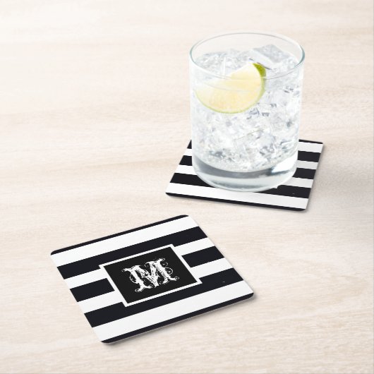 Chic Monogram erste Coole Klasse B & W Streifen Rechteckiger Pappuntersetzer (Vor Ort)