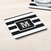 Chic Monogram erste Coole Klasse B & W Streifen Rechteckiger Pappuntersetzer (angewinkelt)