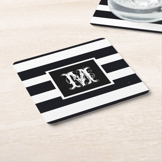 Chic Monogram erste Coole Klasse B & W Streifen Rechteckiger Pappuntersetzer (angewinkelt)