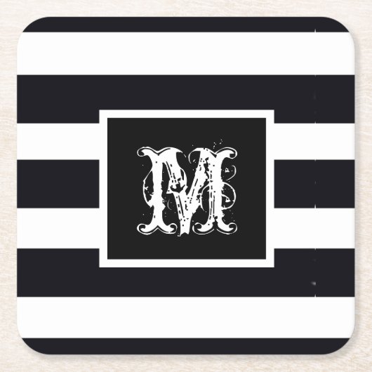 Chic Monogram erste Coole Klasse B & W Streifen Rechteckiger Pappuntersetzer (Vorderseite)