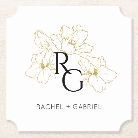 Chic Monogram Faux Gold Floral Wedding  Untersetzer (Vorderseite)