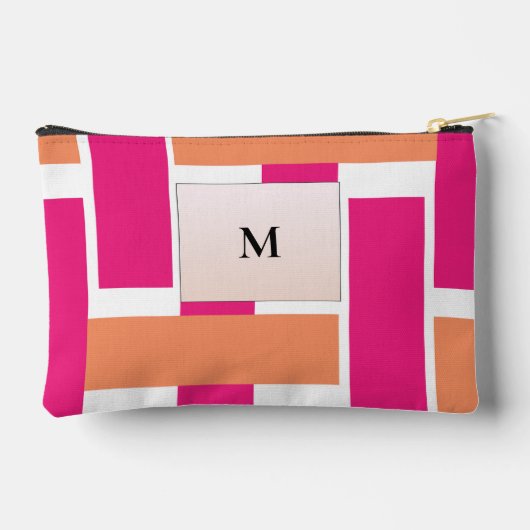 Chic Monogram Feminine Stripmuster Zubehörtasche (Rückseite)