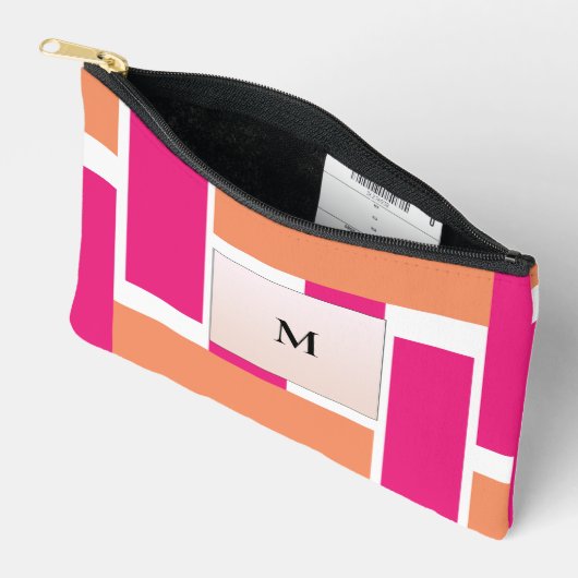 Chic Monogram Feminine Stripmuster Zubehörtasche (Offen)