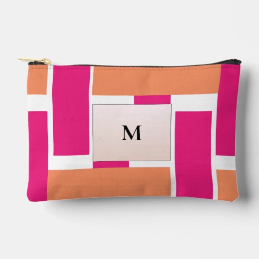 Chic Monogram Feminine Stripmuster Zubehörtasche (Vorderseite)