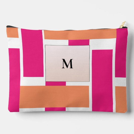 Chic Monogram Feminine Stripmuster Zubehörtasche (Rückseite)