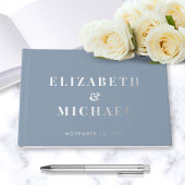 Chic Monogram Foto Dusty Blue Wedding Gästebuch