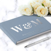 Chic Monogram Foto Dusty Blue Wedding Gästebuch