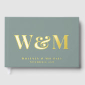 Chic Monogram Foto Sage Green Wedding Gästebuch (Vorderseite)
