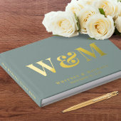 Chic Monogram Foto Sage Green Wedding Gästebuch