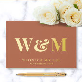 Chic Monogram Foto Terracotta Wedding Gästebuch