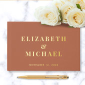 Chic Monogram Foto Terracotta Wedding Gold Gästebuch