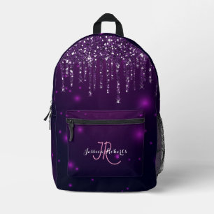 Chic Monogram Girly Hot Lila Glitzer Tropfen Bedruckter Rucksack