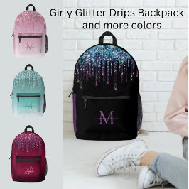 Chic Monogram Girly Hot Lila Glitzer Tropfen Bedruckter Rucksack