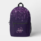 Chic Monogram Girly Hot Lila Glitzer Tropfen Bedruckter Rucksack (Vorderseite)