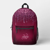 Chic Monogram Girly Hot Pink Glitzer Tropfen Bedruckter Rucksack (Vorderseite)