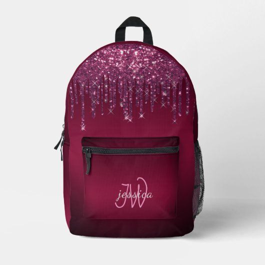 Chic Monogram Girly Hot Pink Glitzer Tropfen Bedruckter Rucksack (Vorderseite)