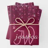 Chic Monogram Girly Hot Pink Glitzer Tropfen Geschenkpapier Set (Beispiel)