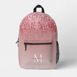 Chic Monogram Girly Rose Gold Glitzer Tropfen Bedruckter Rucksack