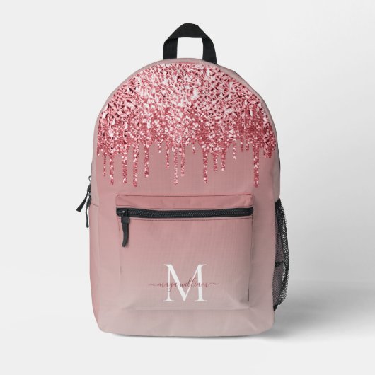 Chic Monogram Girly Rose Gold Glitzer Tropfen Bedruckter Rucksack (Vorderseite)
