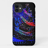Chic Monogram Glitzer Christmas Tree Navy Case-Mate iPhone Hülle (Rückseite)
