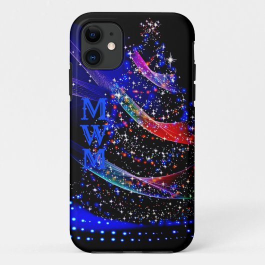 Chic Monogram Glitzer Christmas Tree Navy Case-Mate iPhone Hülle (Rückseite)